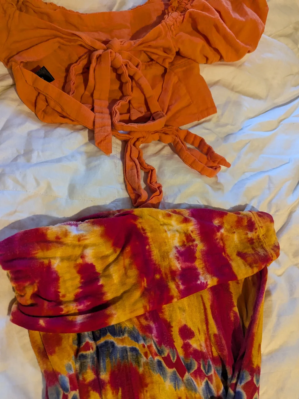 2 FOR 1!!! India Boutique Orange Puff-Sleeve Crop Top with Tie-Dye Skirt Set